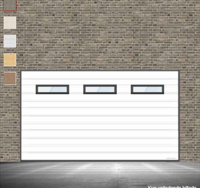 Hvid garageport med vision ruder