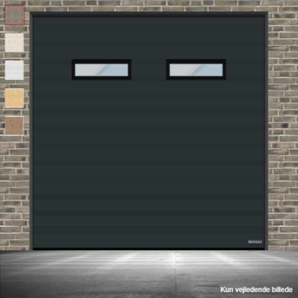 Sortgrå garageport med vision